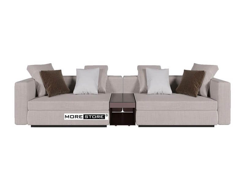 Mẫu sofa hiện đại bọc da màu be với kiểu dáng trẻ trung phù hợp với không gian phòng khách chung cư, nhà phố
