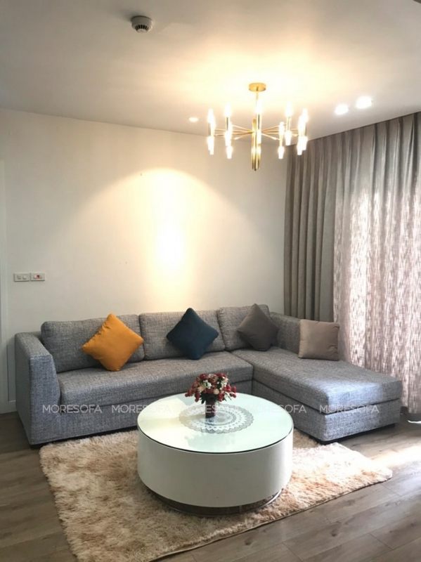 Sofa L bọc nỉ tại chung cư Mỹ Đình đẹp