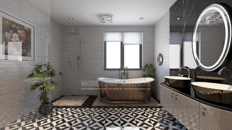 Thiết kế nội thất phòng tắm, nhà vệ sinh ấn tượng với gương trang trí đẹp kiểu dáng hình tròn lạ mắt