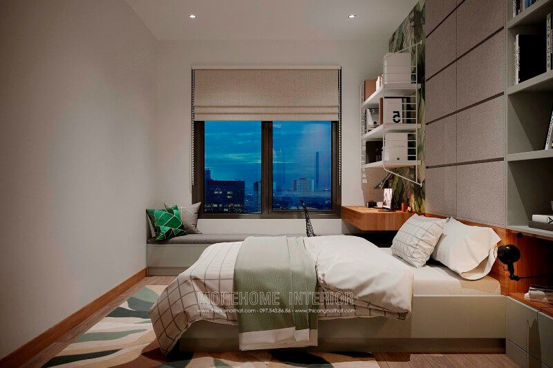 Giường ngủ đẹp được thiết kế nối liền với tab đầu giường giúp chủ nhân căn phòng có thêm không gian đặt đèn ngủ, sách, báo hay vật dụng cá nhân nhỏ